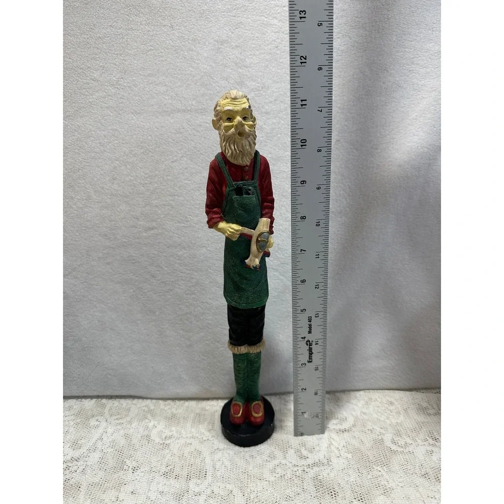 Vintage Carpenter Gnome Figurine Red Shirt Green Apron‎ Holding Tool